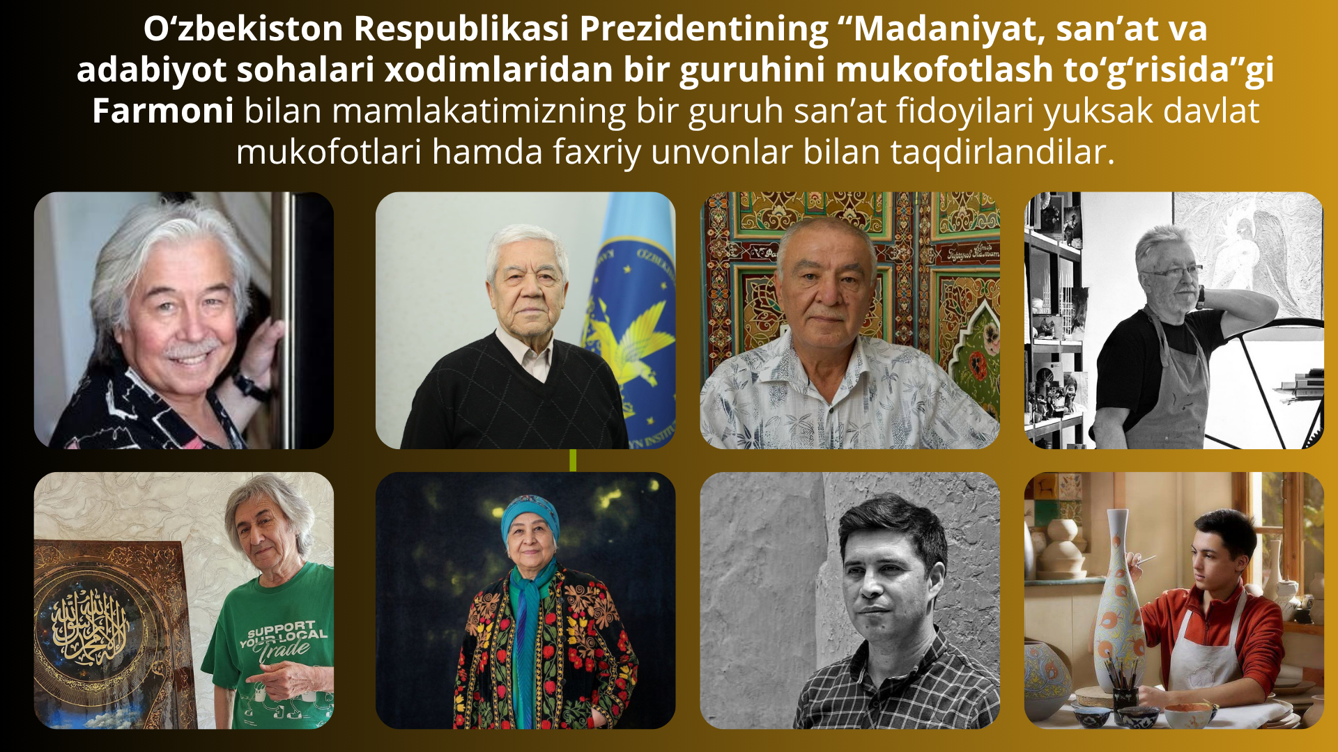 O‘zbekiston Respublikasi Prezidentining Farmoni san'at vakillari taqdirlandi